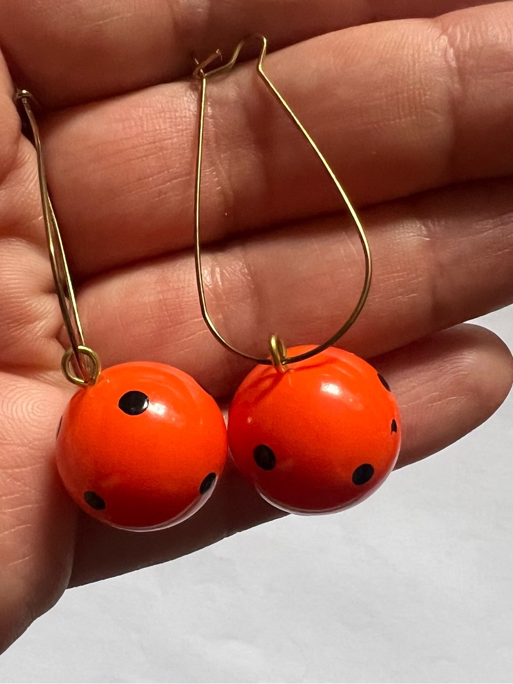 Vintage Orange & Black Polka Dot Statement Dangle Earrings